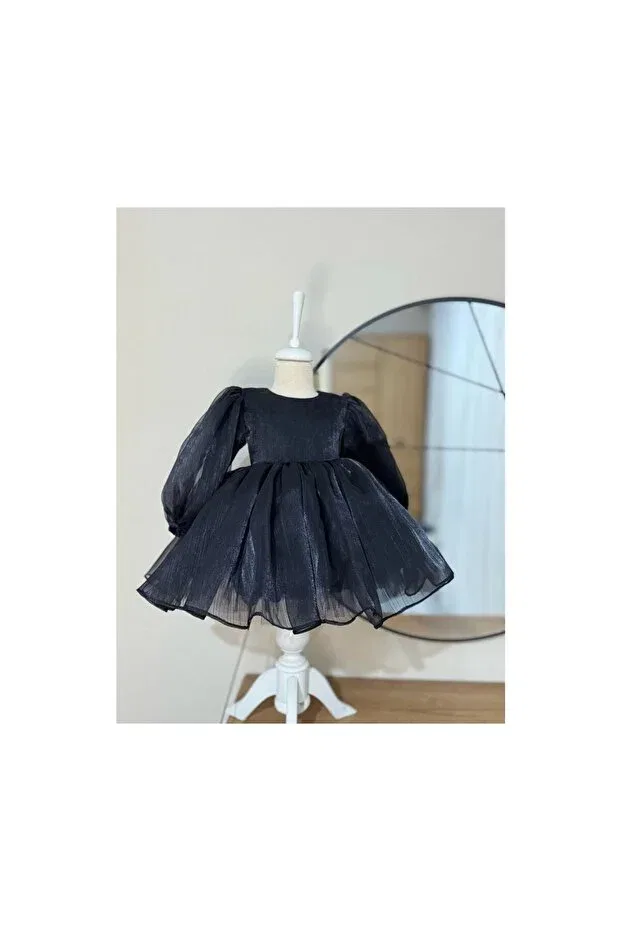 Детское платье для девочек с длинным рукавом Ayda, Black — фото 2