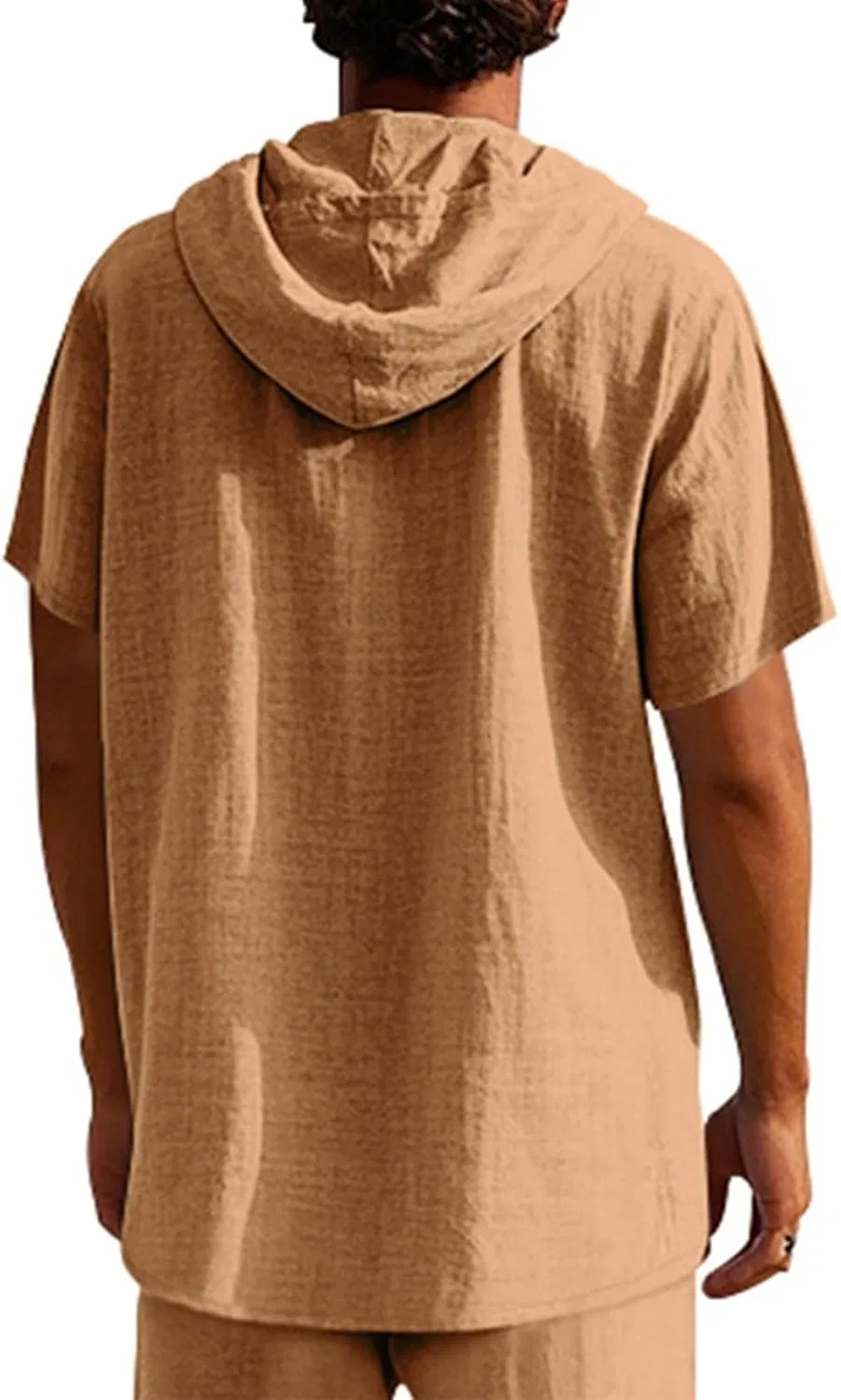 Мужская худи с капюшоном на пуговицах Cotton Linen, Brown — фото 3