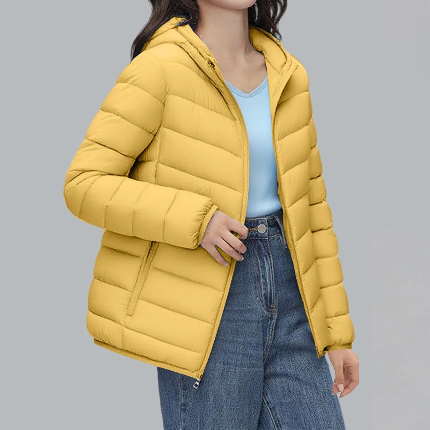 Женская куртка с капюшоном, утепленная, короткая, Giallo — фото 2