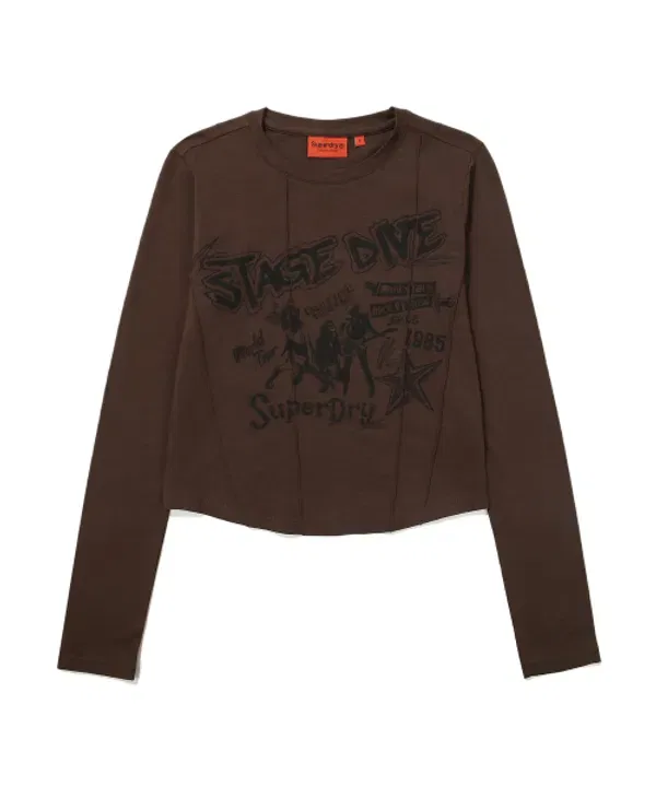 Футболка длинный рукав с защипами, Superdry, коричневый