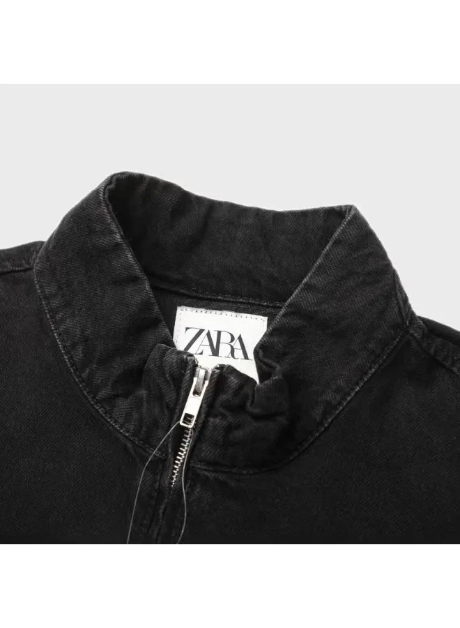 Худи джинсовое с полумолнией и воротником-стойкой Zara, черный — фото 4