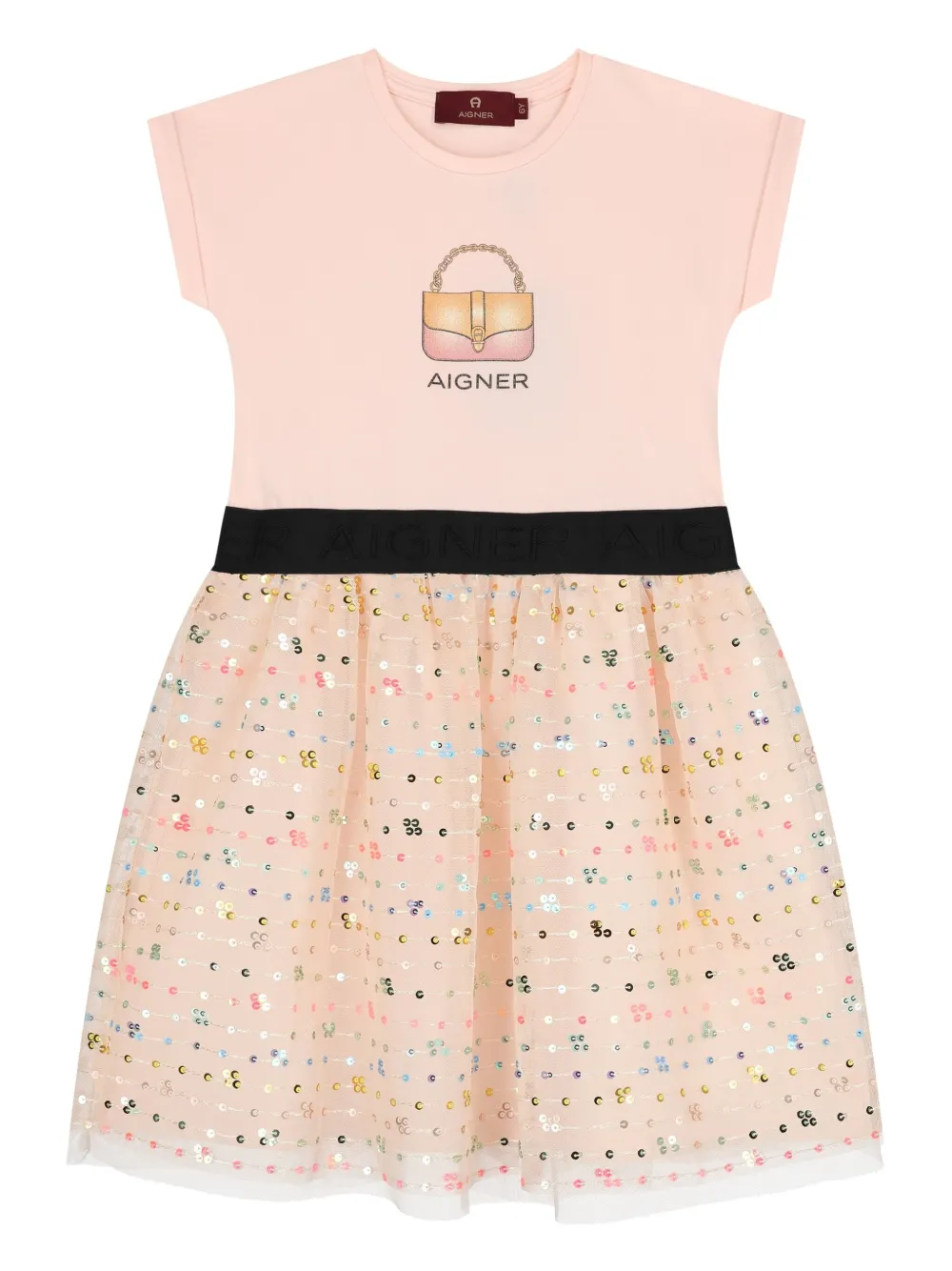 

Платье с логотипом, украшенное пайетками Aigner Kids, розовый