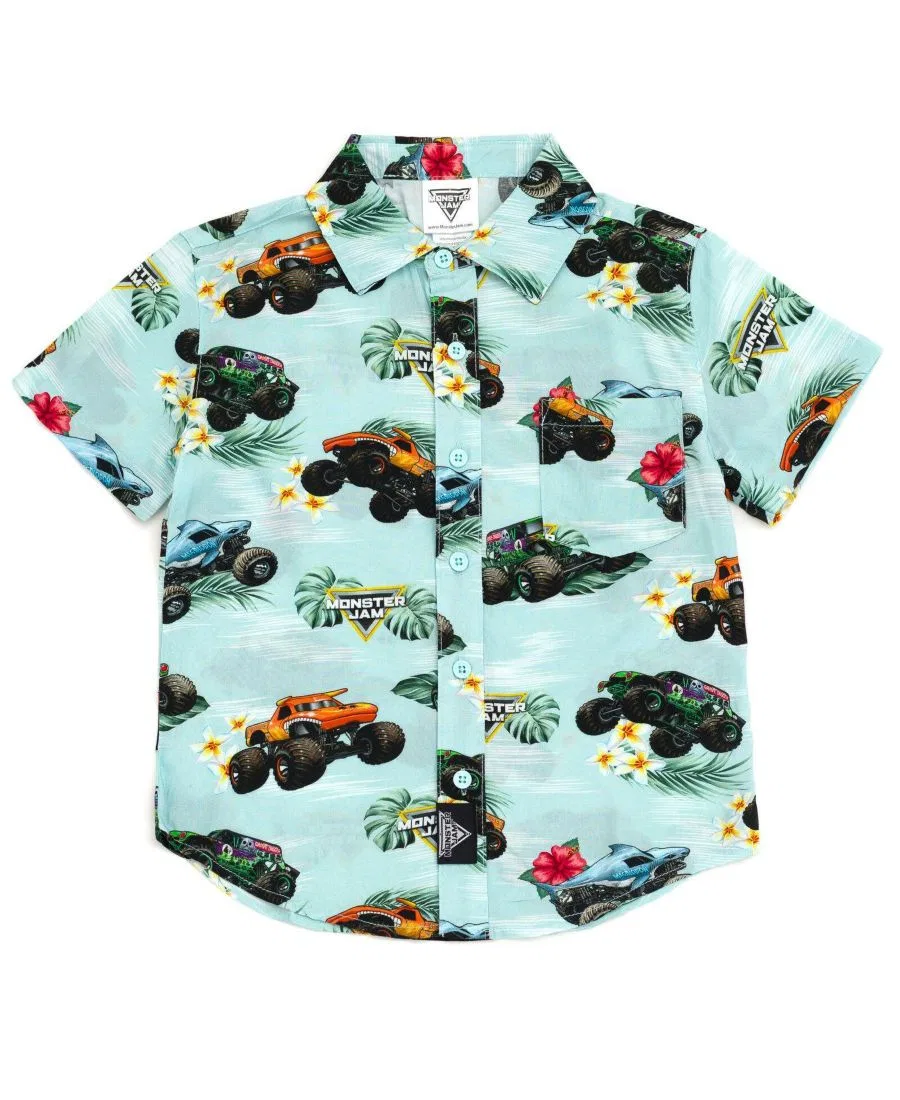 Детская рубашка с коротким рукавом и принтом Monster Jam, Mint Green Multi
