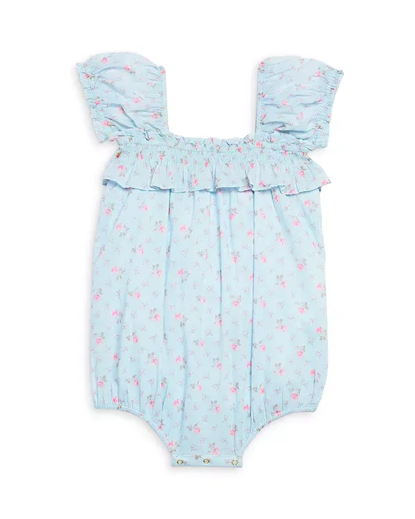 Детский боди-сарафан для девочек с цветочным принтом Carlita Pinafore Bodysuit LoveShackFancy, Chapparal Blue — фото 2