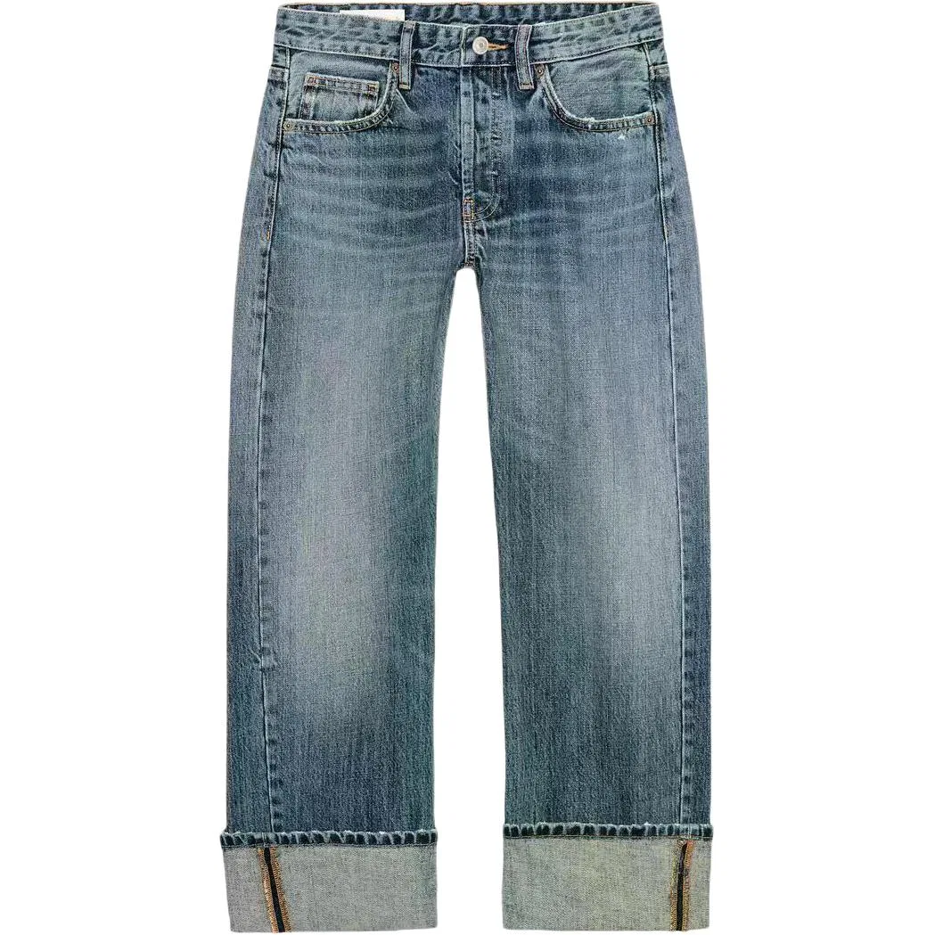 Женские джинсы прямого кроя, темно-синие, ZARA, Dark Blue