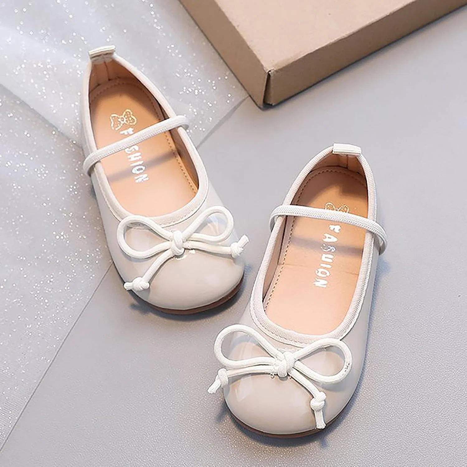 Детские балетки для девочек без скольжения Mary Jane Flat Shoes, White — фото 3