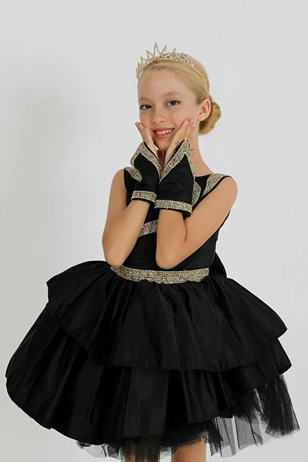 Детское платье для девочек сатиновое Swan Dress Star Pearl Kids, Black — фото 3