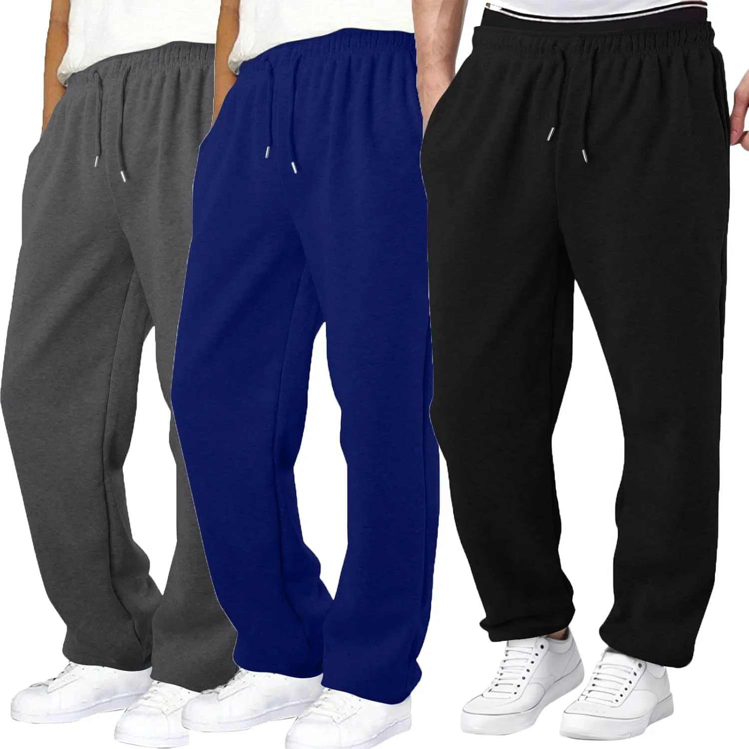 Мужские спортивные штаны на флисе с эластичным поясом, 3 шт, Blue Black Dark Gray