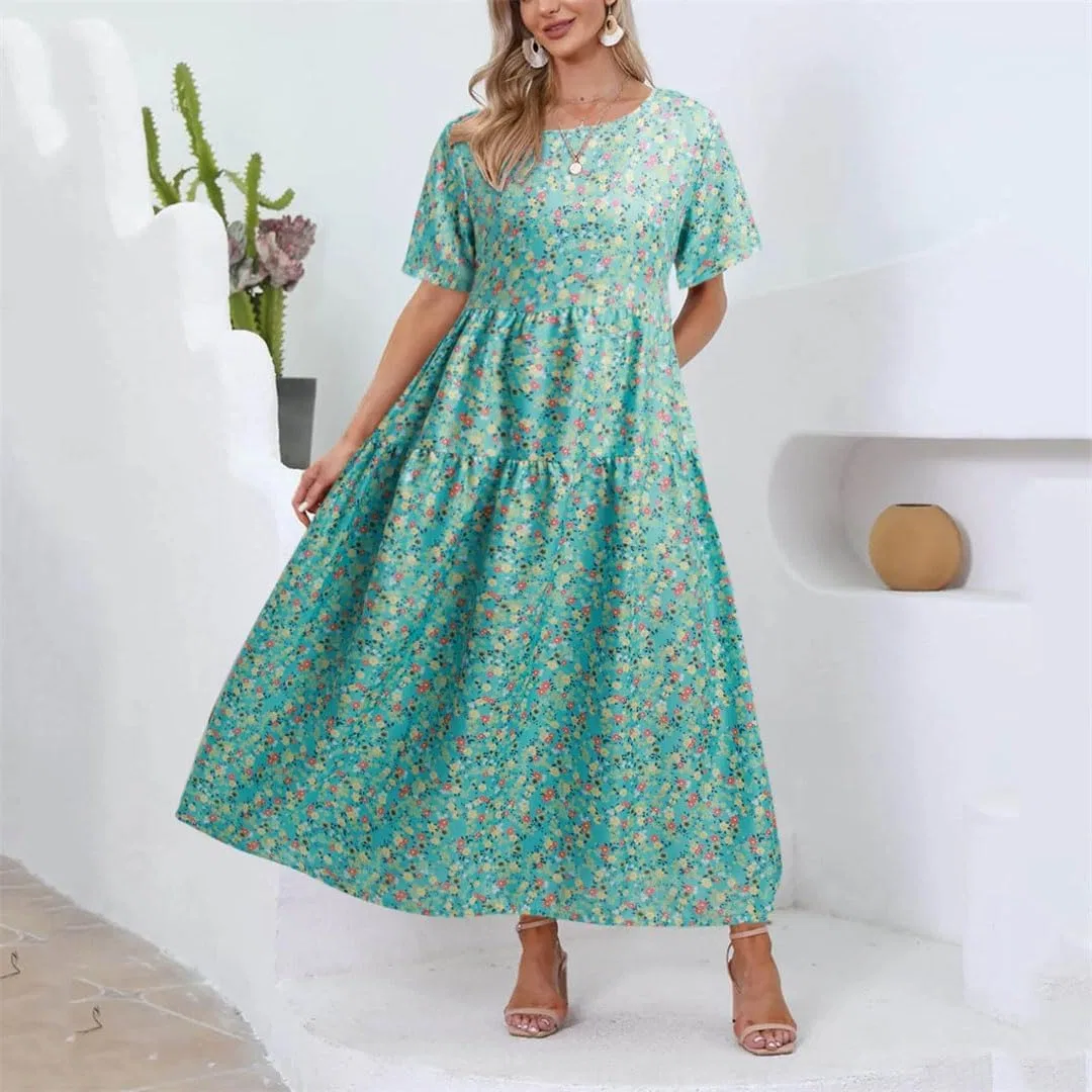 Женское свободное платье с цветочным принтом A-line, Red — фото 3