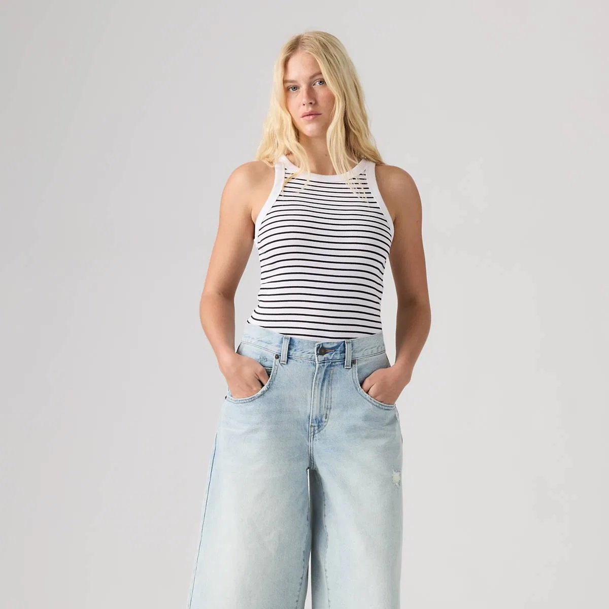 Базовая майка-борцовка Levi's, May Stripe Bright White - White — фото 3
