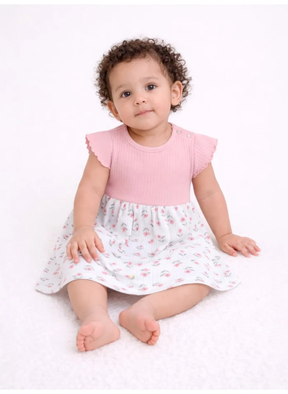 Платье с цветочной юбкой и вышивкой Infant girls drop needle dress Victor And Jane, светло-розовый — фото 3