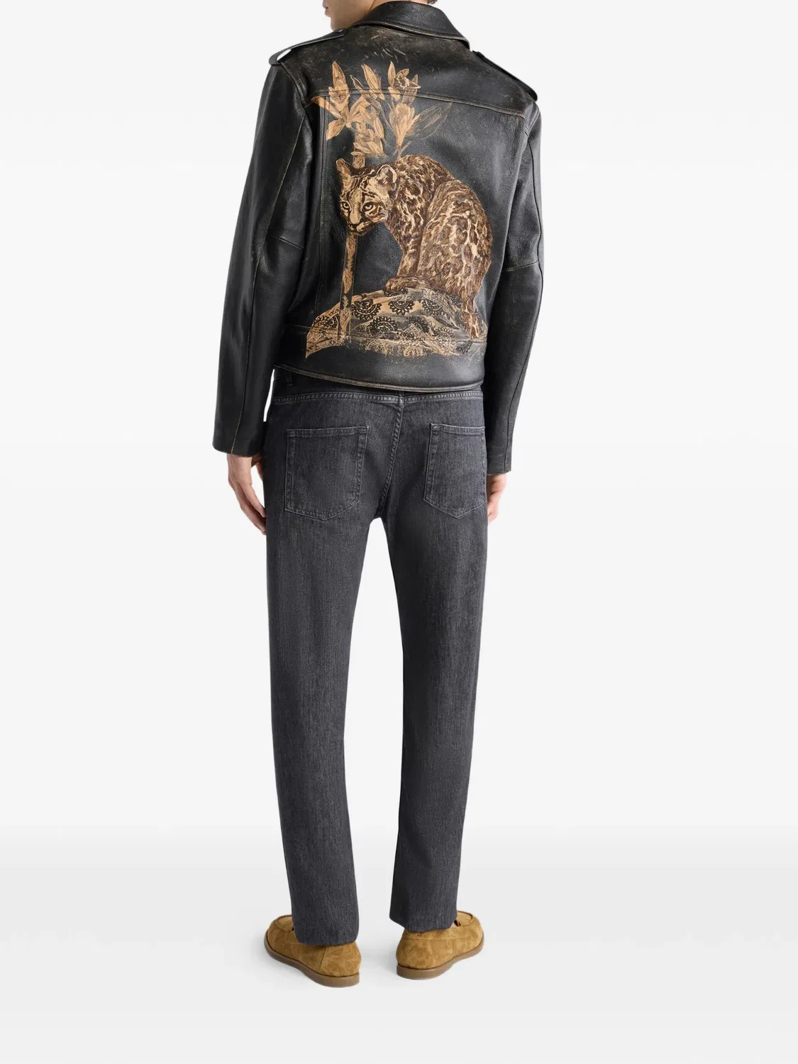 Кожаная куртка с леопардовым принтом ETRO, черный — фото 2