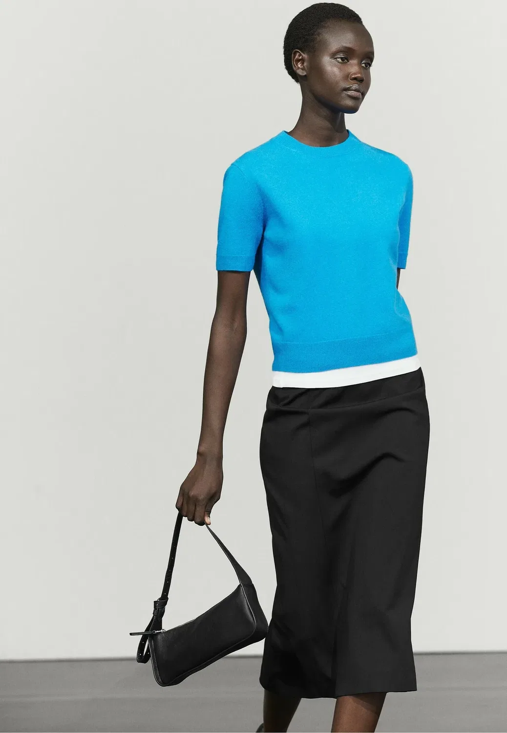 Прямая юбка миди - юбка А-силуэта Massimo Dutti, Black