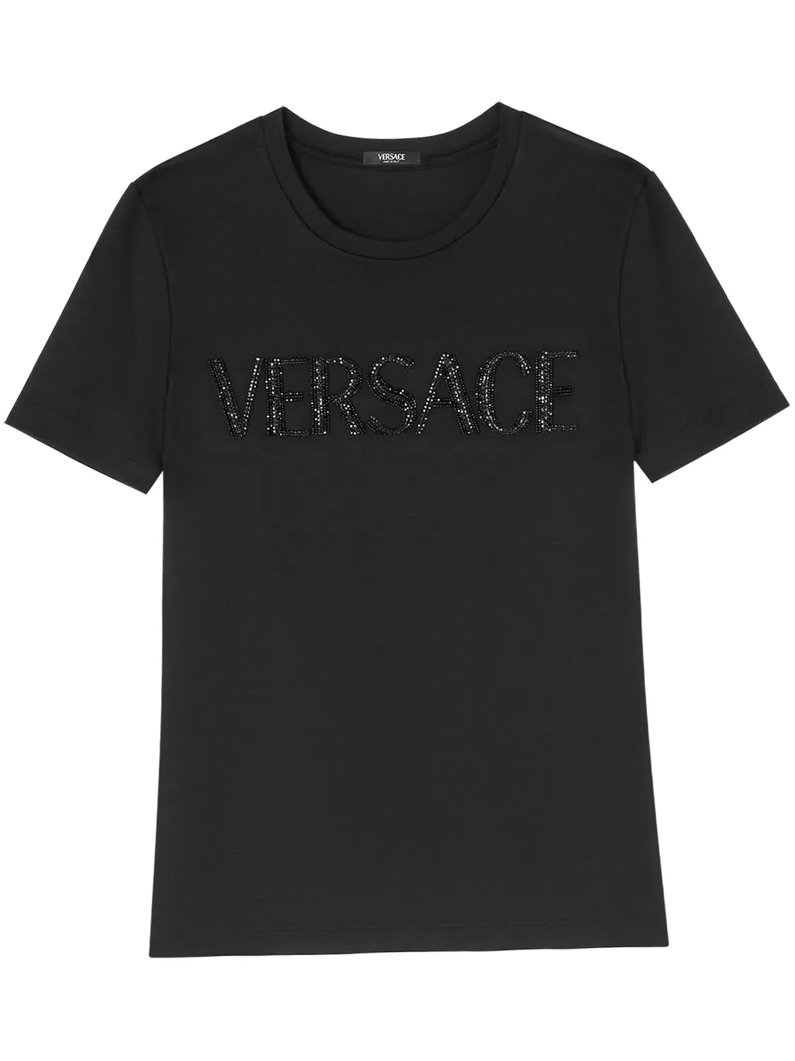 Футболка из хлопка с кристаллическим логотипом Versace, черный