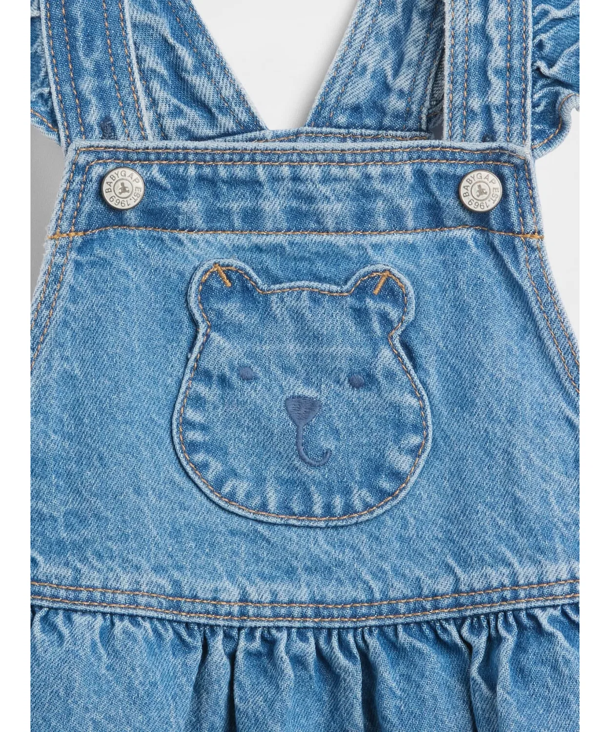 Детский денимовый сарафан с карманом-мишкой GAP, Indigo Blue — фото 4