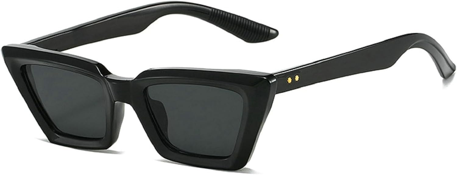 

Ретро маленькие солнцезащитные очки «кошачий глаз» для женщин, модные квадратные очки с заклепками, защита от УФ-излучения UV400 для мужчин, фиолетово-оранжевые солнцезащитные очки mincl, Black