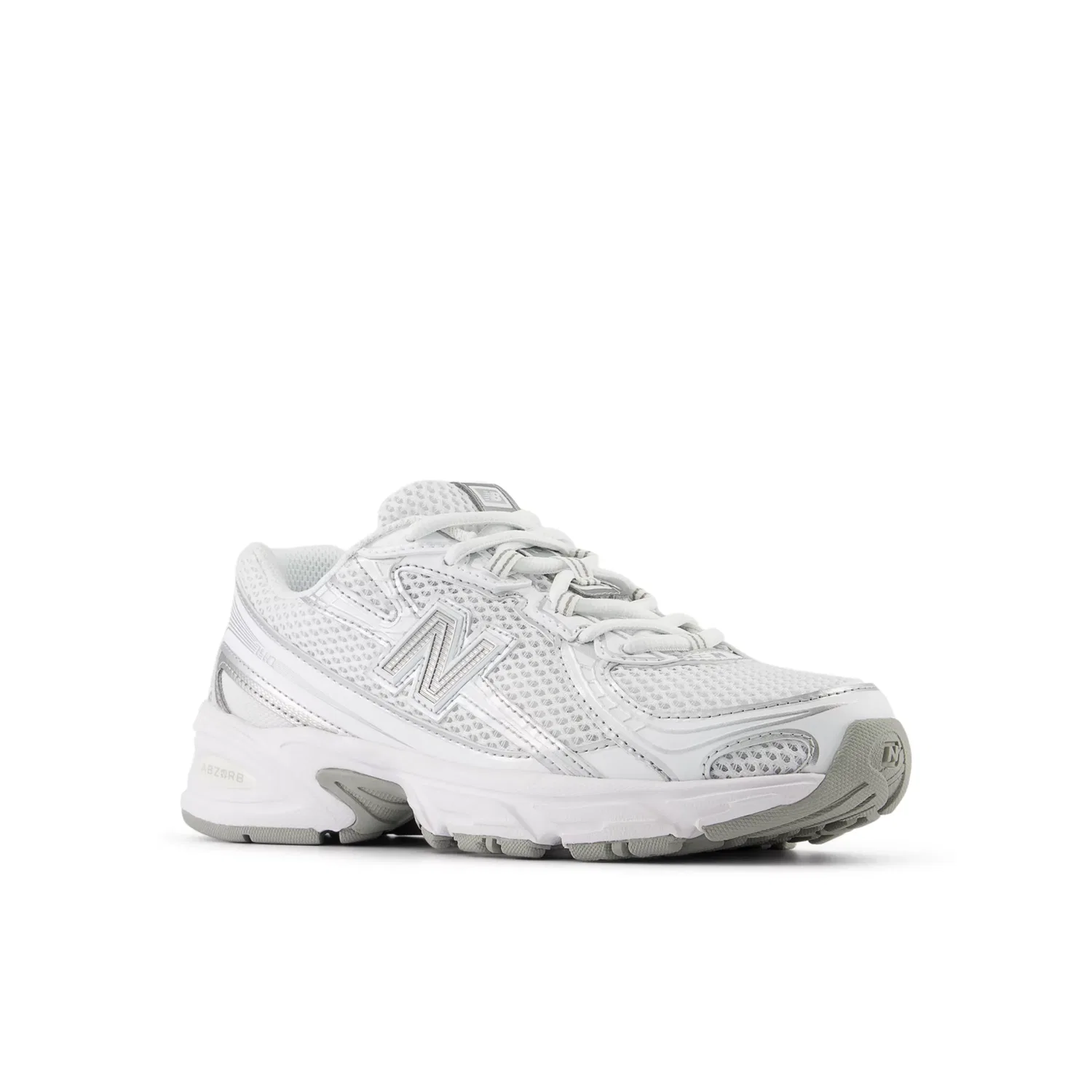 Детские кроссовки на шнуровке с амортизацией 740 Lace New Balance, White With Silver Metallic — фото 2