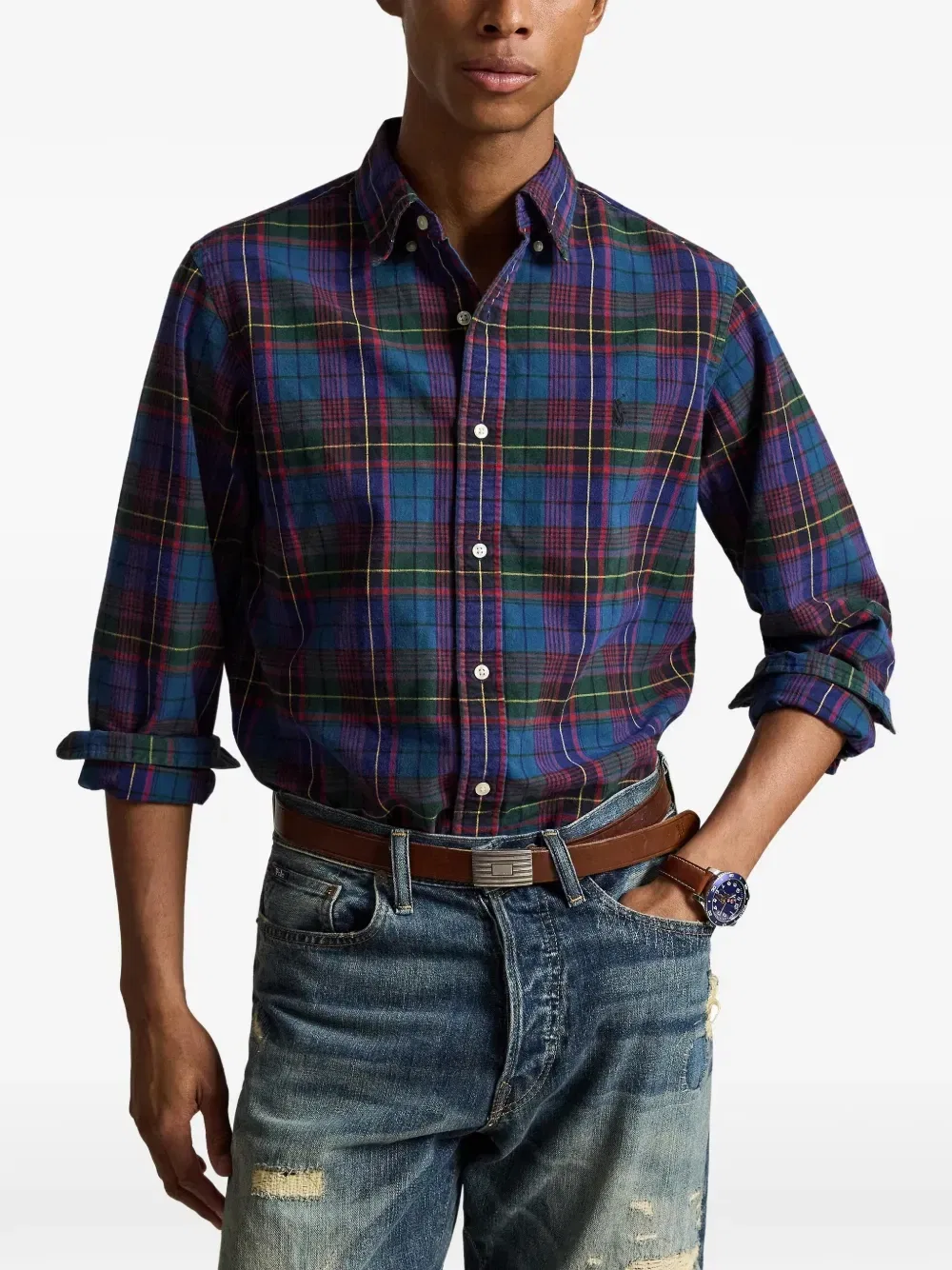 Рубашка в клетку тартан POLO RALPH LAUREN, зеленый — фото 3
