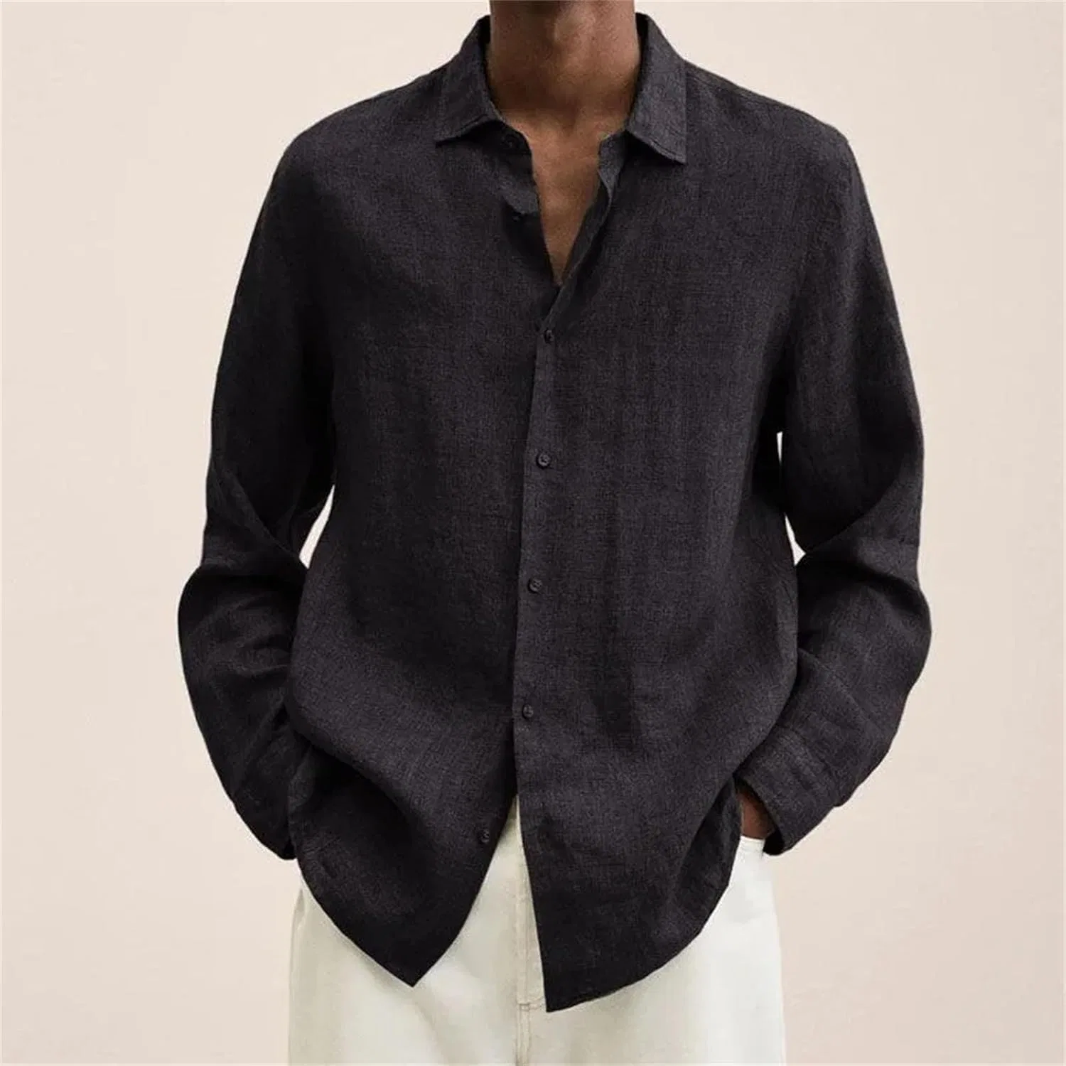 Мужская рубашка с длинным рукавом, модель Simple Linen, синий — фото 4