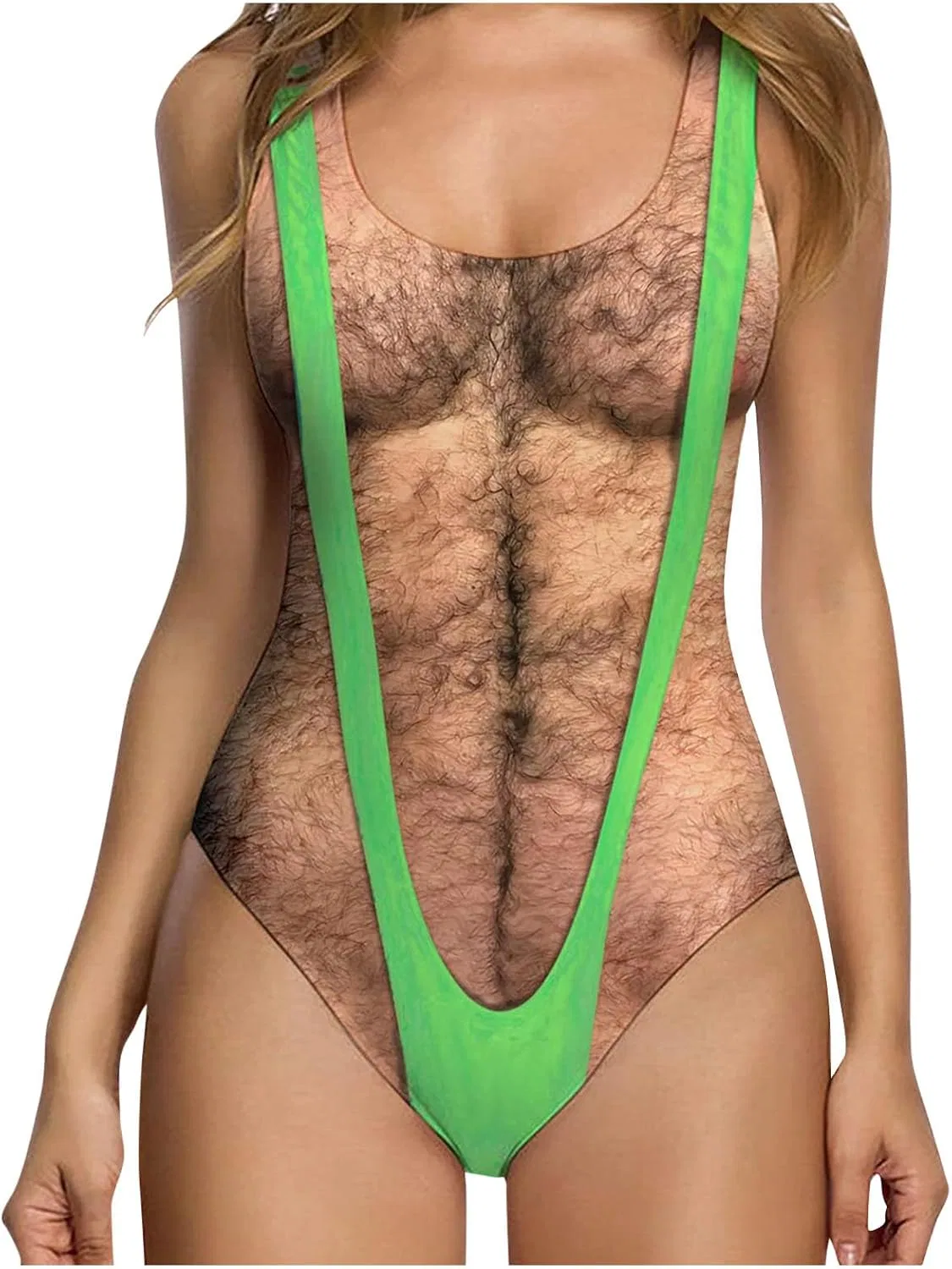 Женский слитный купальник с принтом 3D Hairy Chest, Green