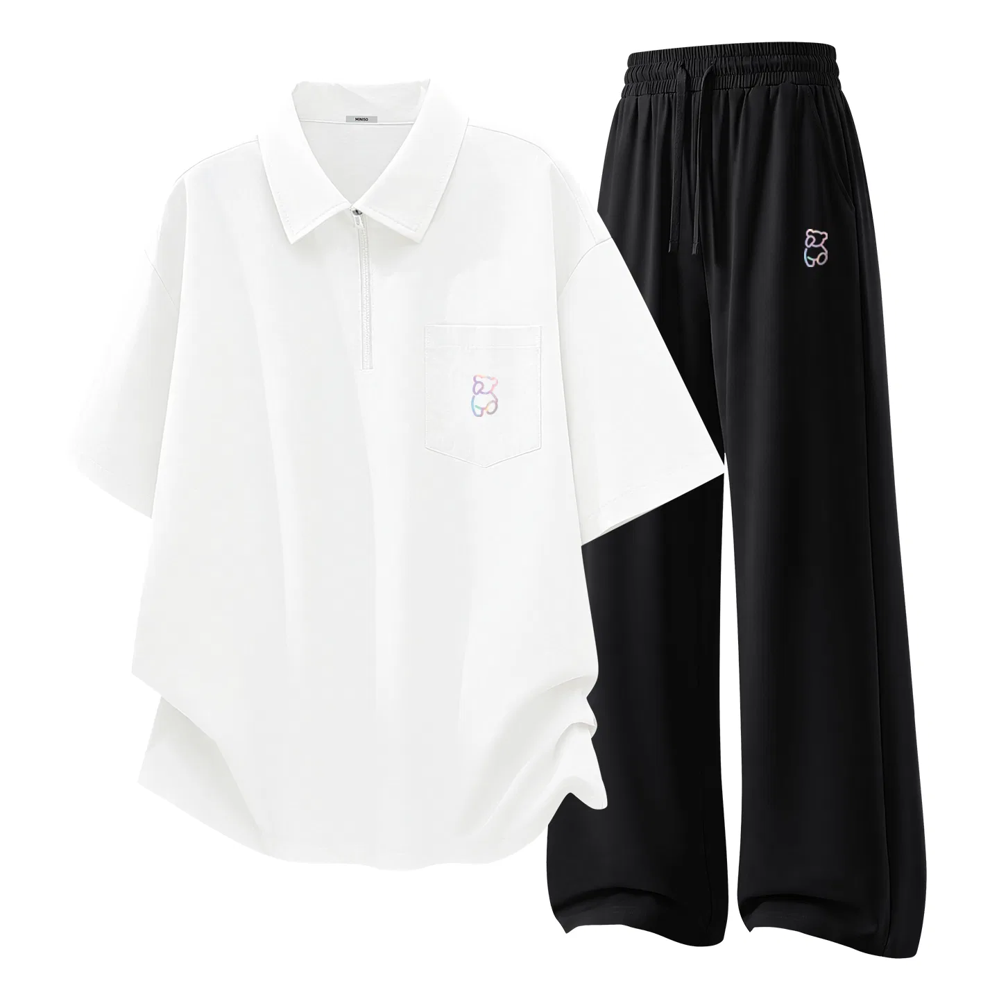 Детский комплект спортивной одежды с принтом медведя MINISO, Army Green And Black — фото 4