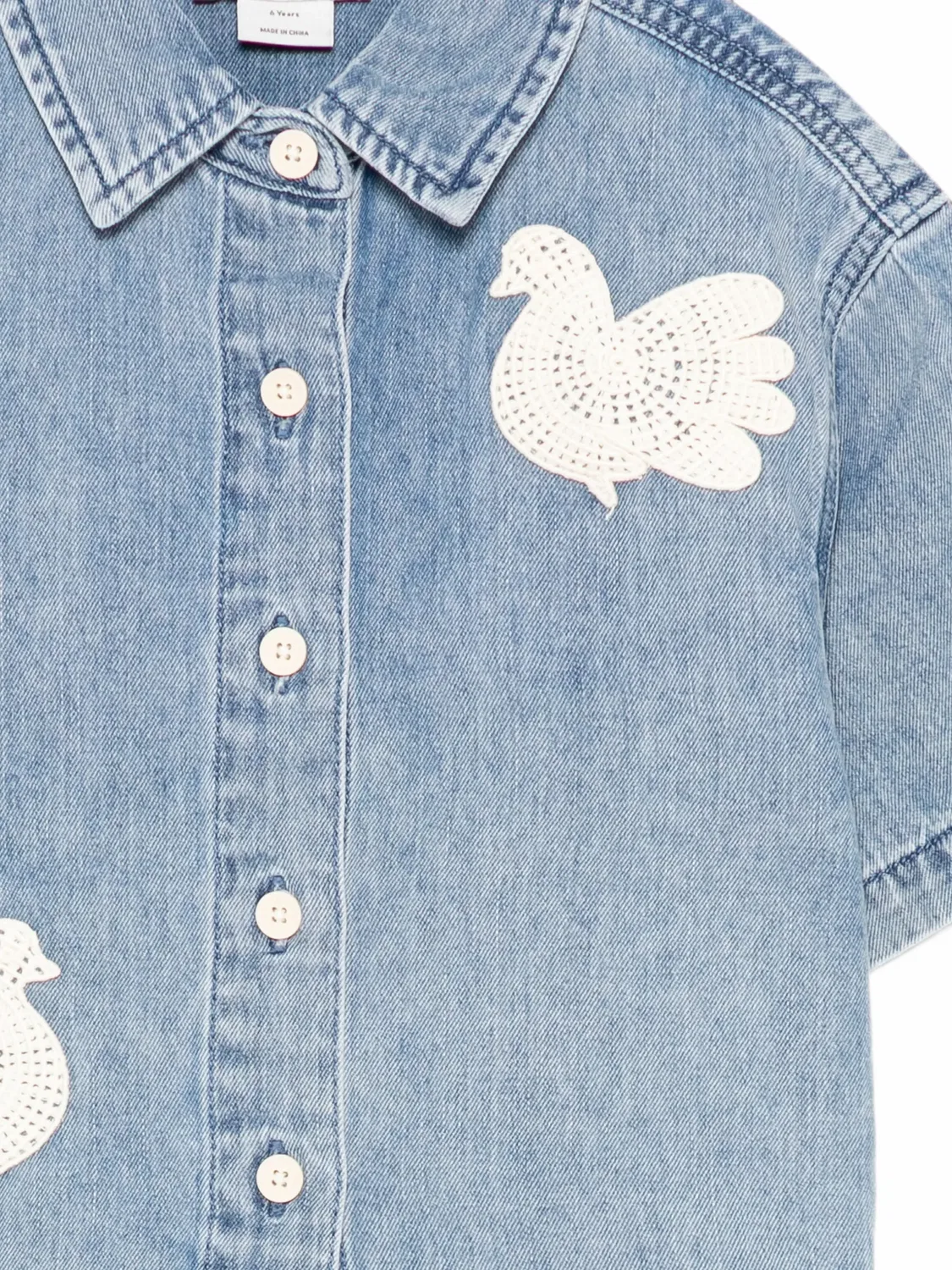 Джинсовая рубашка с декором в технике кроше Stella Mccartney Kids, синий — фото 3