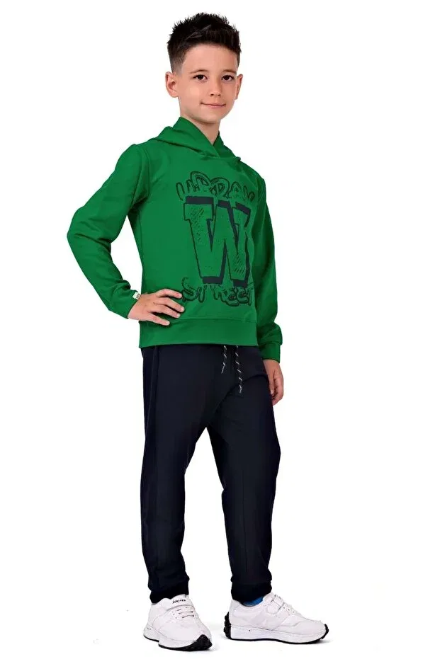 Детский спортивный костюм с принтом Urban w street 2iplik children's tracksuit mnk0617 Minikadam, Green — фото 3