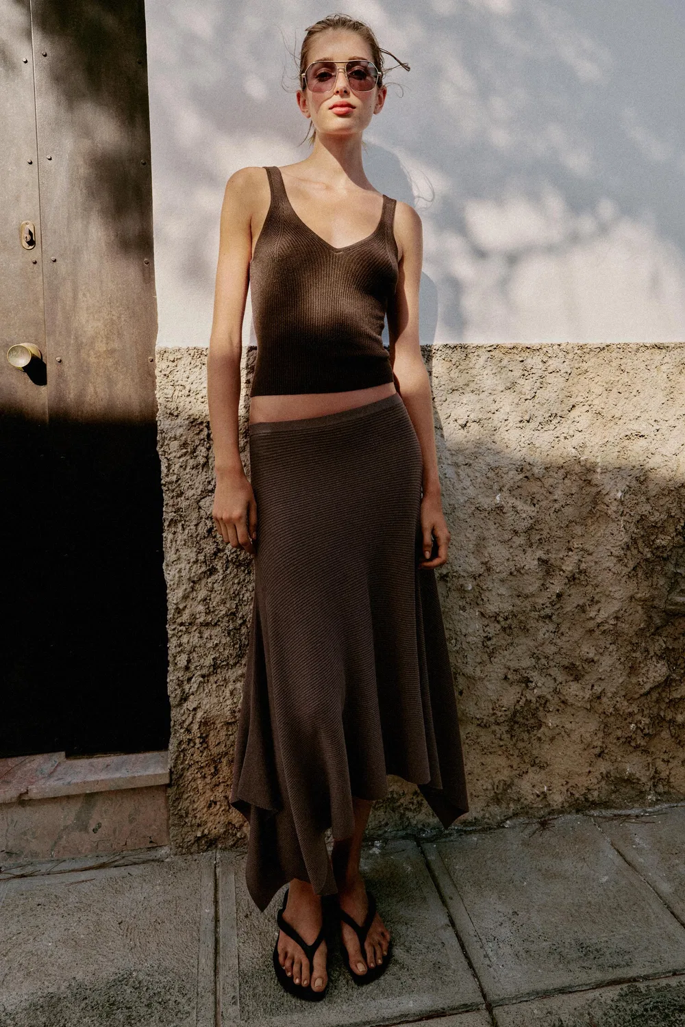 Вязаный топ на бретельках ZARA, Brown