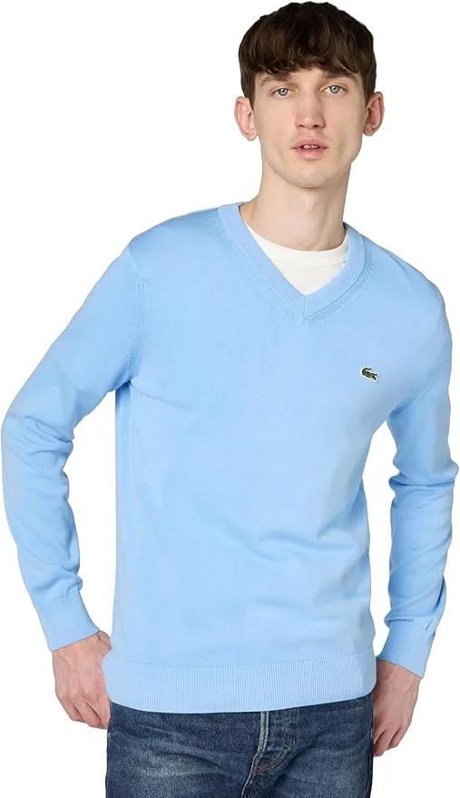Lacoste мужской свитер с длинным рукавом, прямой крой, V-образный вырез, из органического хлопка, Overview