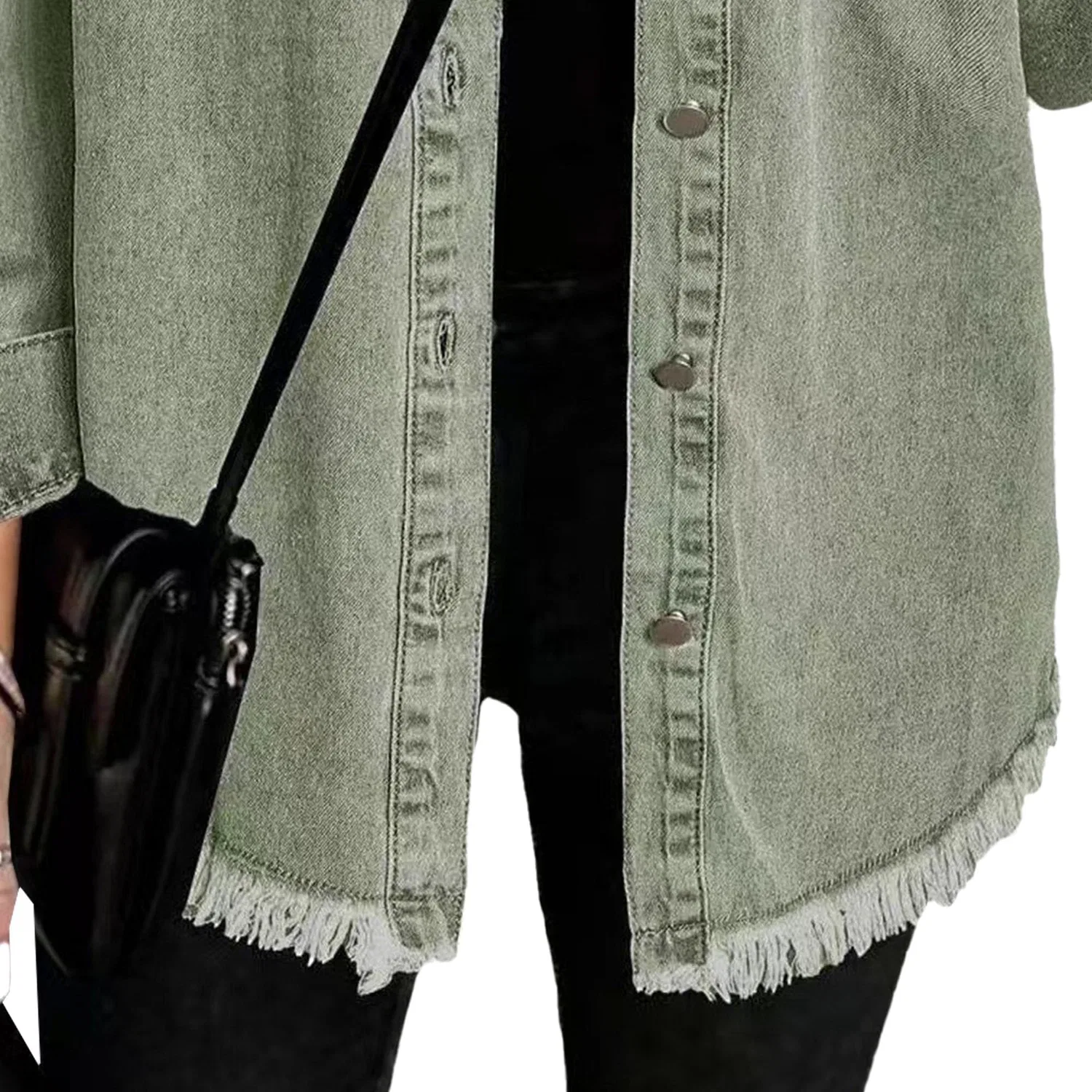 Женская джинсовая куртка oversize с длинным рукавом, 2025 Y2K Trendy, Verde chiaro — фото 4