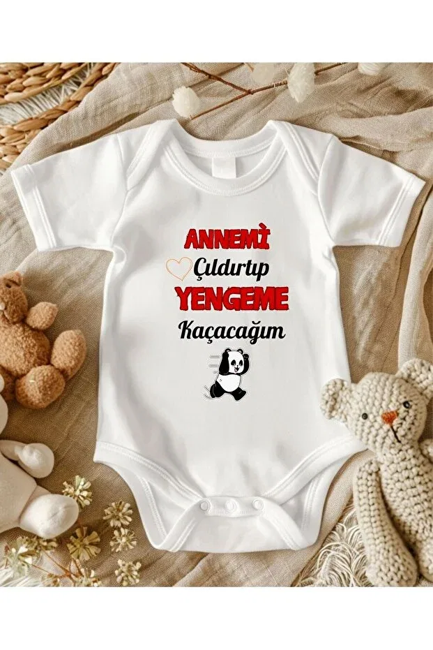 Детское боди с коротким рукавом с принтом Yenge written Lupi, Ecru Mustard