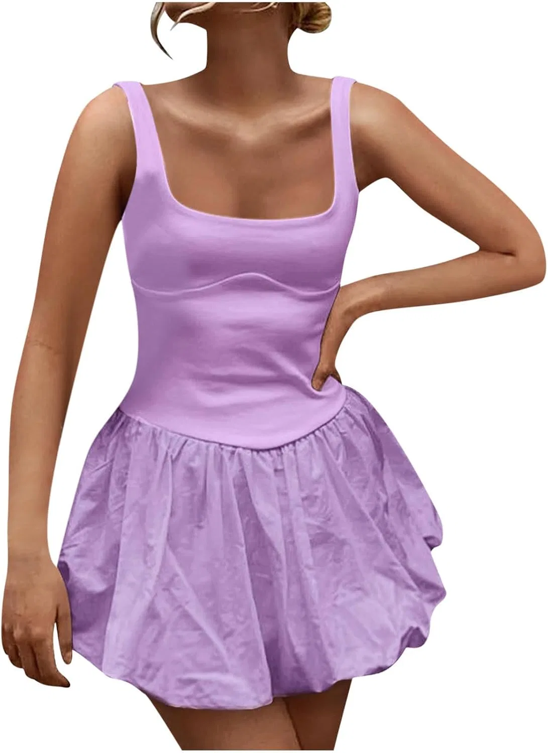 Женское мини-платье с квадратным вырезом Babydoll, Purple
