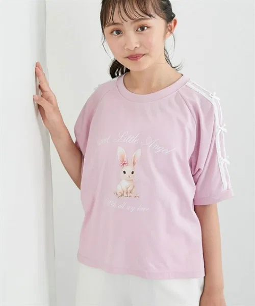 Детская футболка с принтом Big Silhouette Rabbit Transfer Print Line Ribbon QUNTSTYLE, Pink