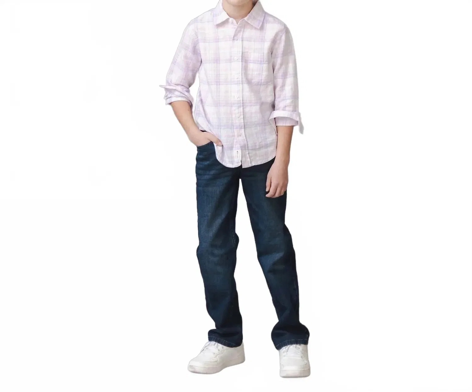 Детская рубашка для мальчиков с длинным рукавом на пуговицах Monet Plaid HOPE & HENRY, Monet Plaid
