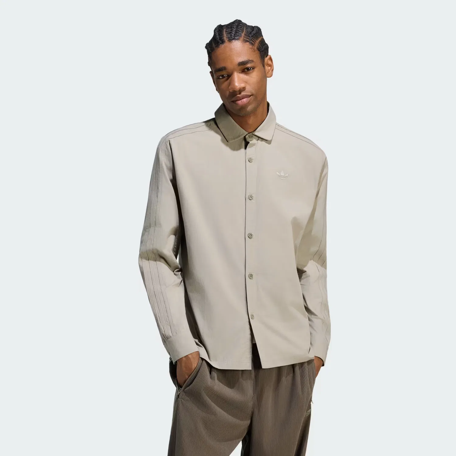 Мужская рубашка на пуговицах прямого кроя, 3-Stripes Button Up Shirt Adidas Originals, Silver Pebble