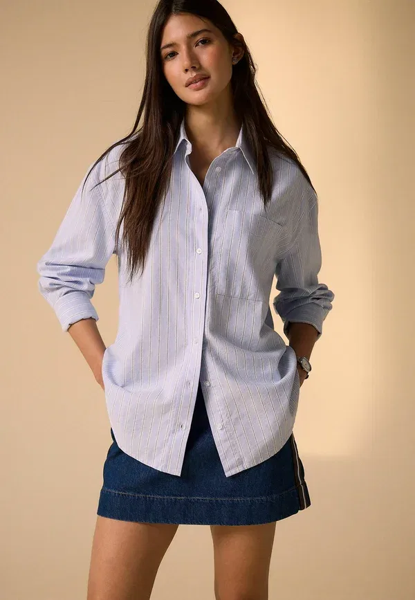 Блузка с принтом полоска Button-down blouse Next, сине-белая полоска