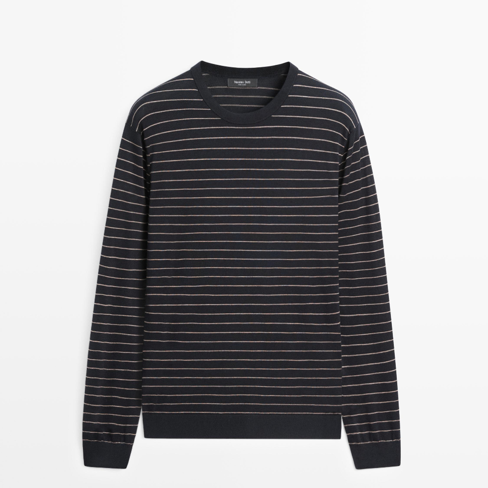 

Футболка Massimo Dutti Striped Long Sleeve Knit Sweater, темно-синий