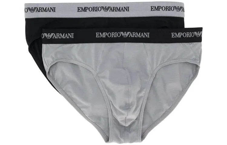 Мужские боксеры с логотипом, комплект из 2 штук, EMPORIO ARMANI, Black/Gray