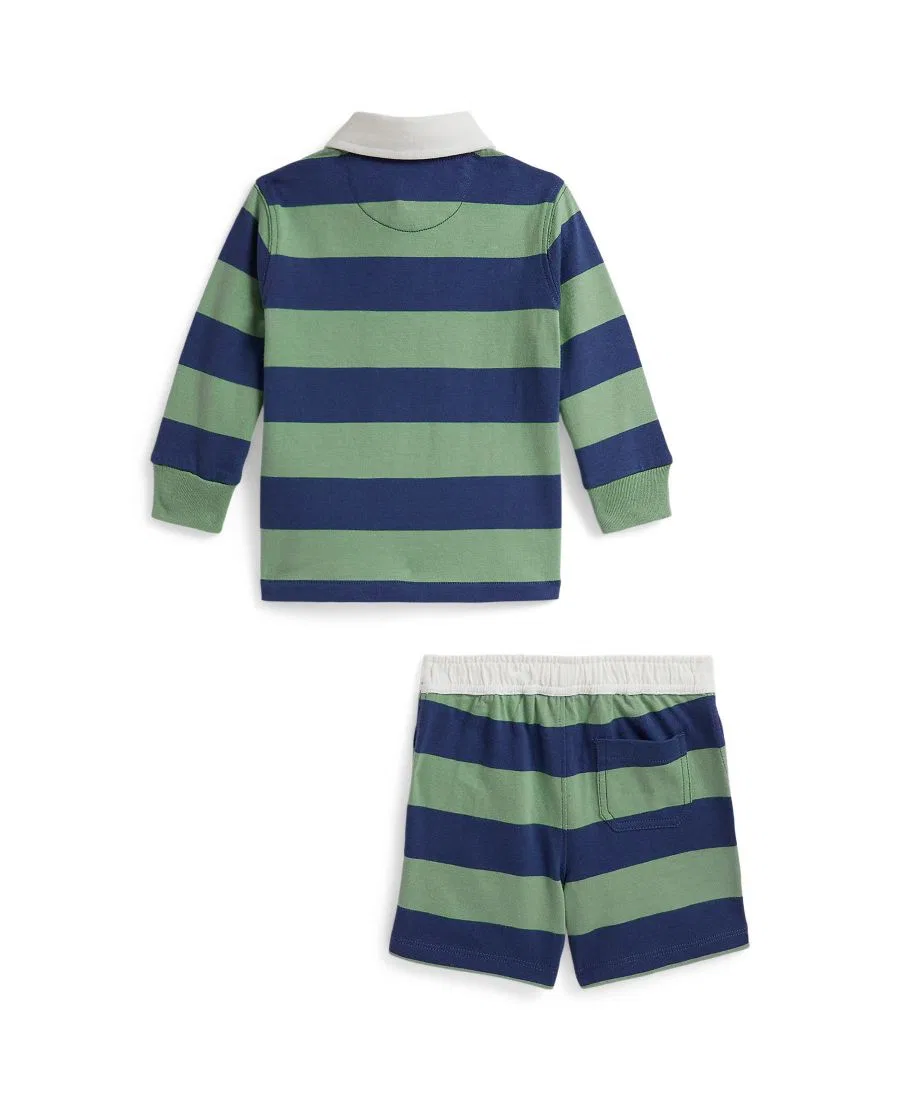 Комплект из полосатой рубашки и шорт для мальчика, модель Striped Rugby Shirt and Shorts Polo Ralph Lauren, Faded Mint/Old Royal — фото 2