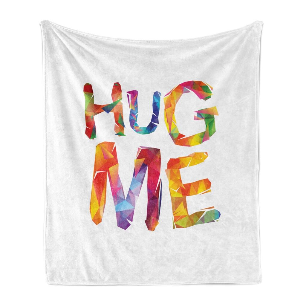 

Мягкое фланелевое флисовое одеяло ABAKUHAUS Hug, низкополигональная надпись «Hug Me», уютный плюш для использования в помещении и на улице, 125 x 175 см, разноцветное