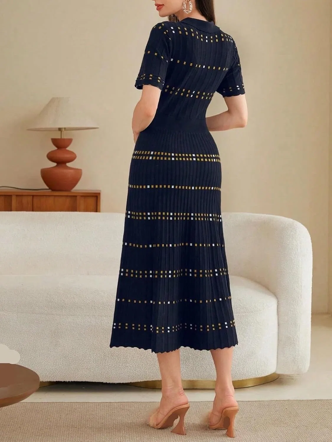 Женское элегантное платье с геометрическим узором, Royal Blue — фото 2