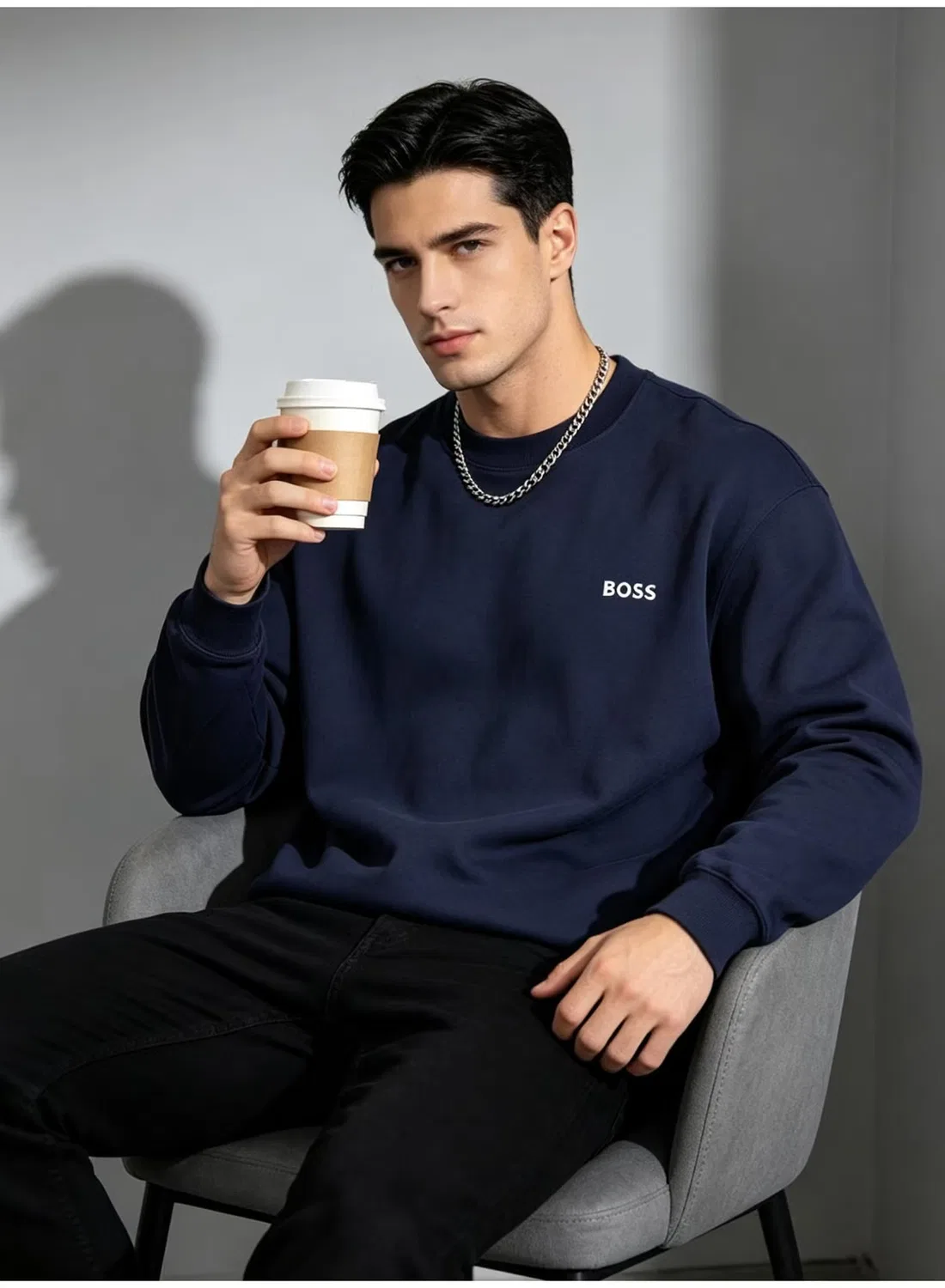 Свитшот с круглым вымрезом Business Casual Commute Daily Outfit Boss, темно-синий