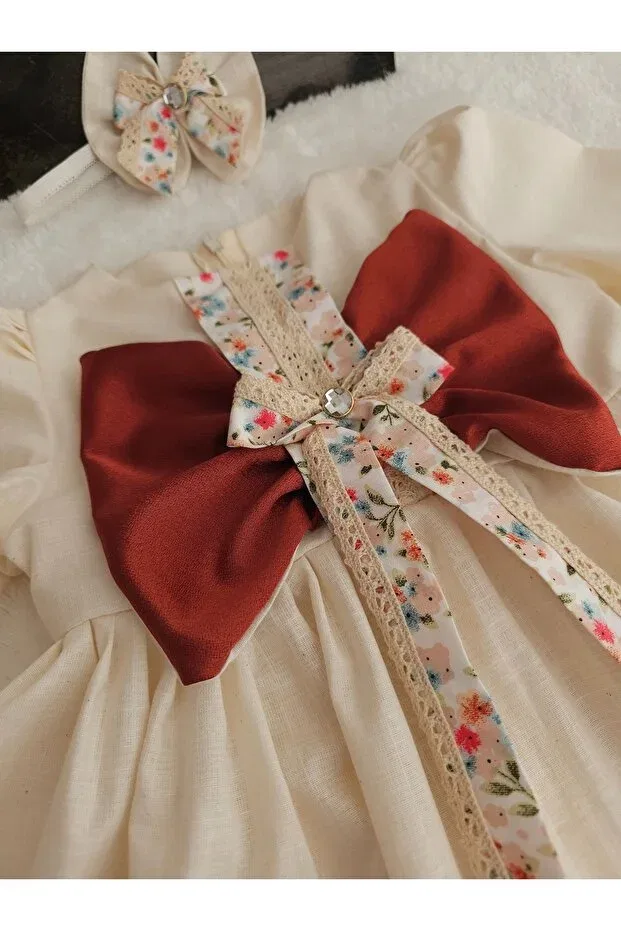 Детское платье для девочек с кружевным принтом Elwirababyboutiqe, Nude Color — фото 4