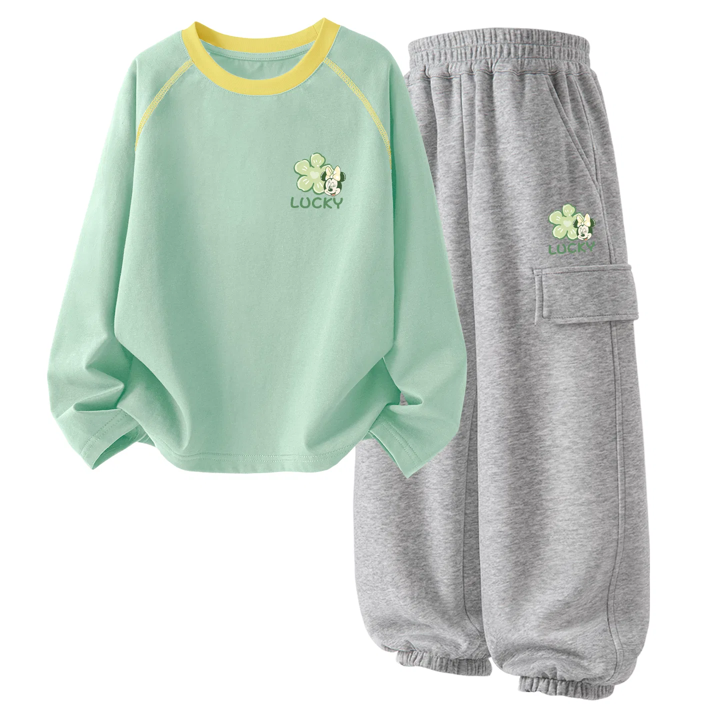 Детский комплект спортивной одежды с длинным рукавом Disney, Di Lucky Clover K Spring Sprout Green+Di Lucky Clover K Gray