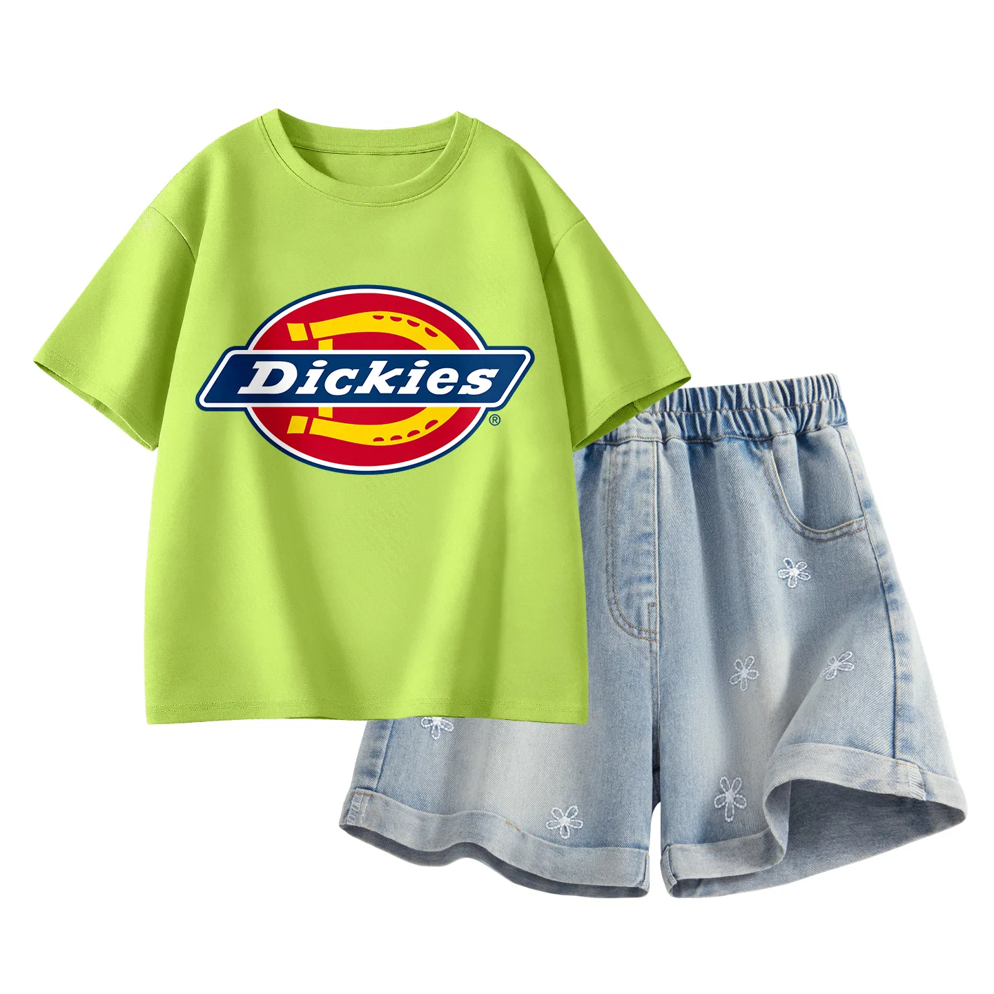 Детский спортивный комплект с круглым вырезом Dickies, Standard Matcha Green+Solid Color Denim Blue