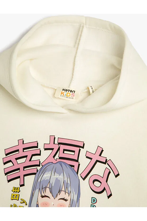 Детские свитшот для девочек с принтом Hooded sweatshirt anime printed long sleeve ribbon Koton, Ecru — фото 3