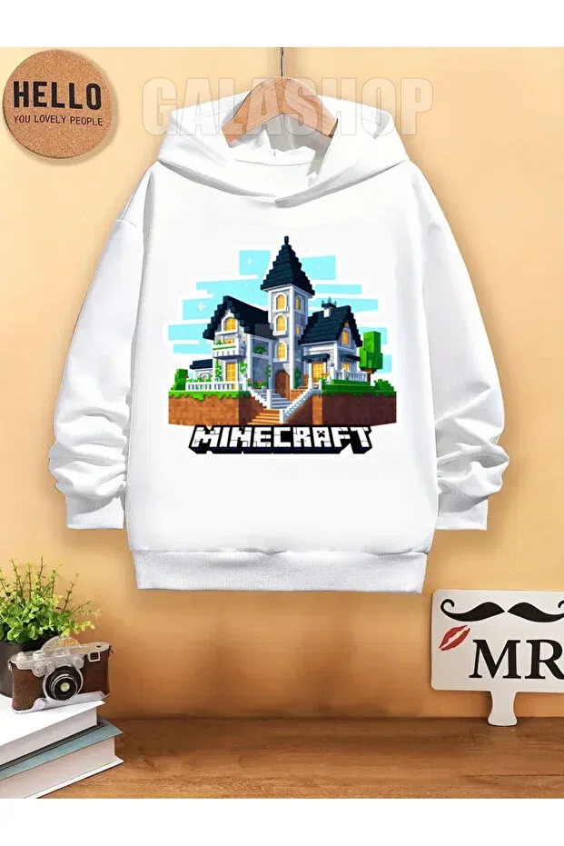 Детское худи для девочек с принтом Minecraft Kids Hooded Hoodie - mod45 Galashop, White1