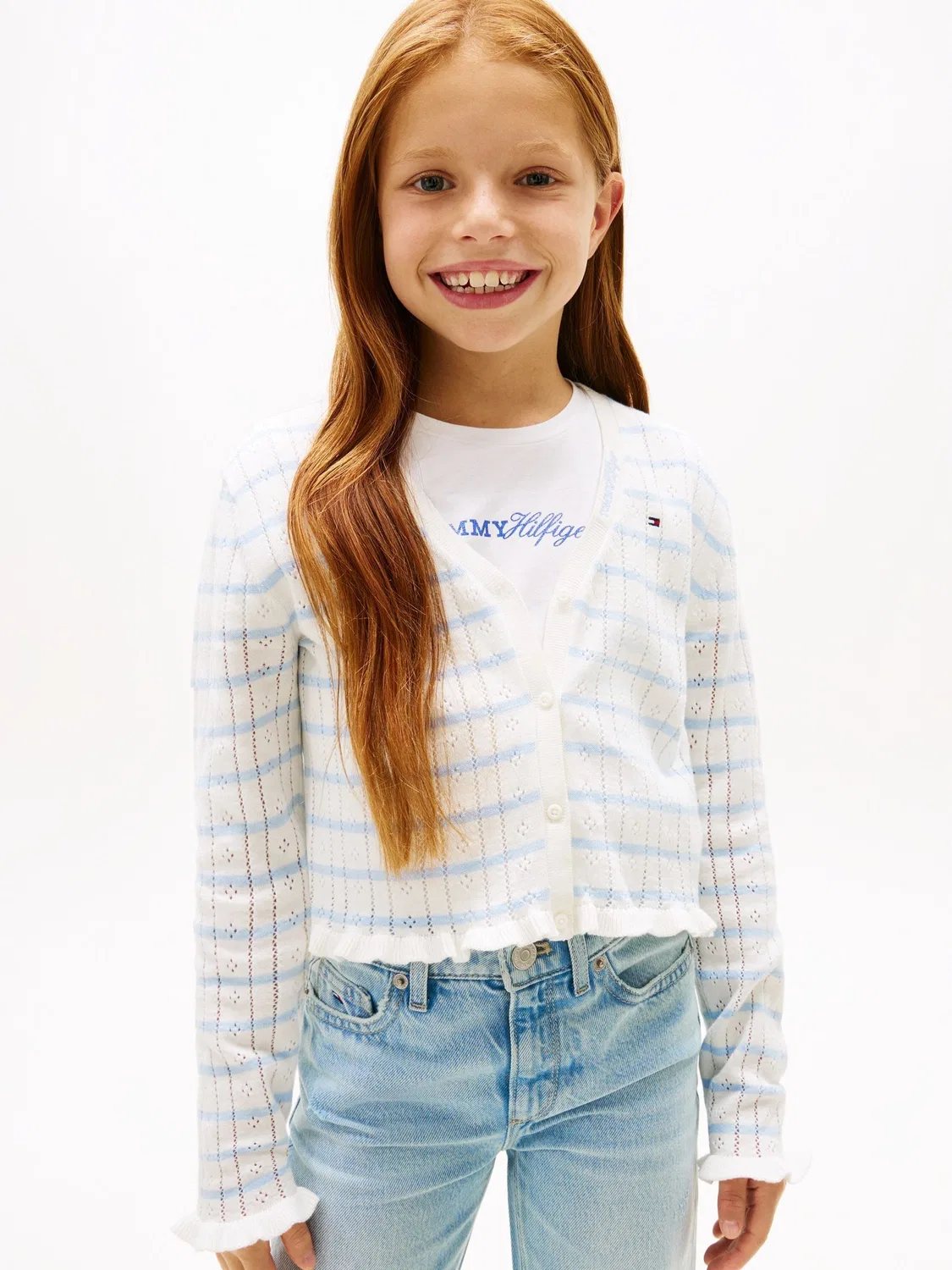 Кардиган с точечным узором и рюшами Tommy Hilfiger, белый/синий