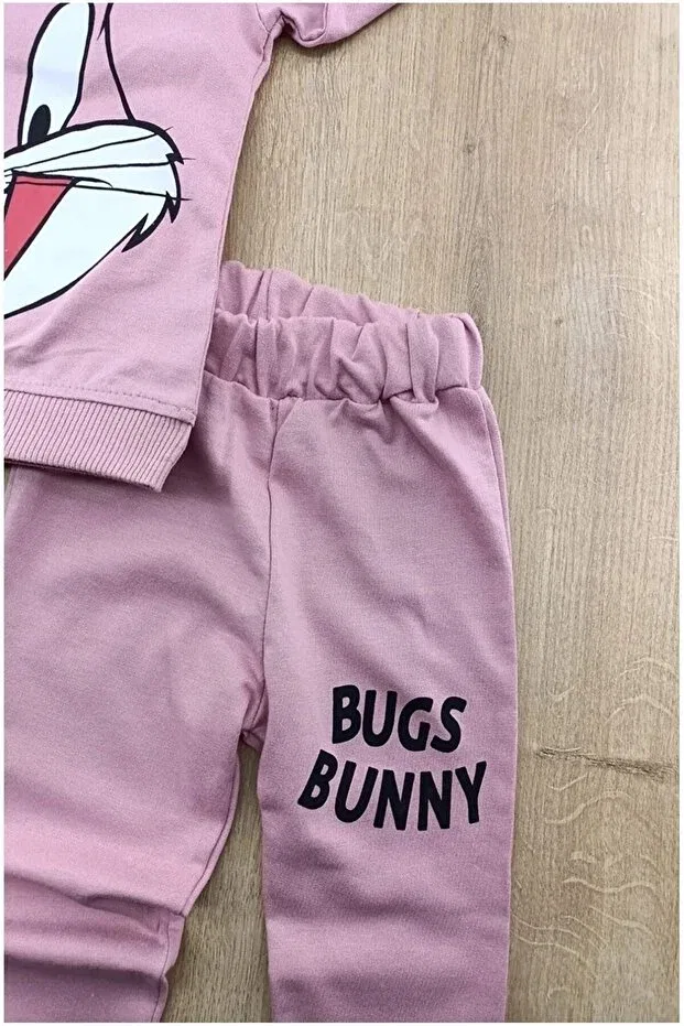 Детский комплект спортивного костюма с принтом для девочек Dried Rose Rabbit Patterned Dubi Baby, Rose Dry — фото 3