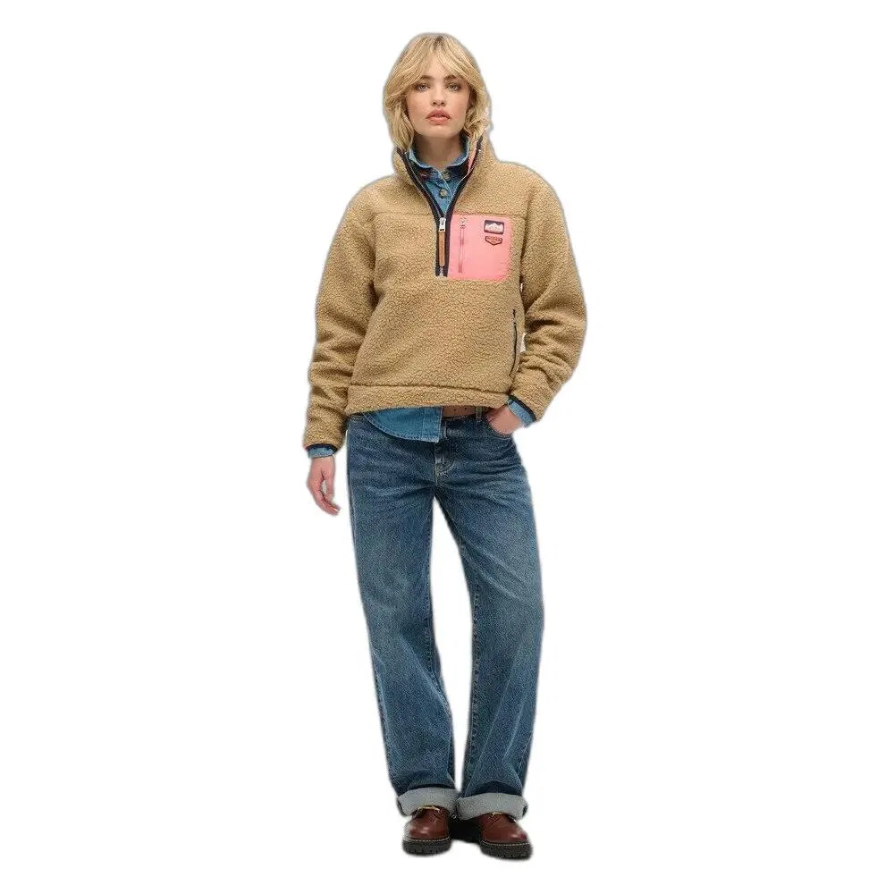 Женская флисовая куртка с полузастежкой Superdry Vintage, Braun — фото 3